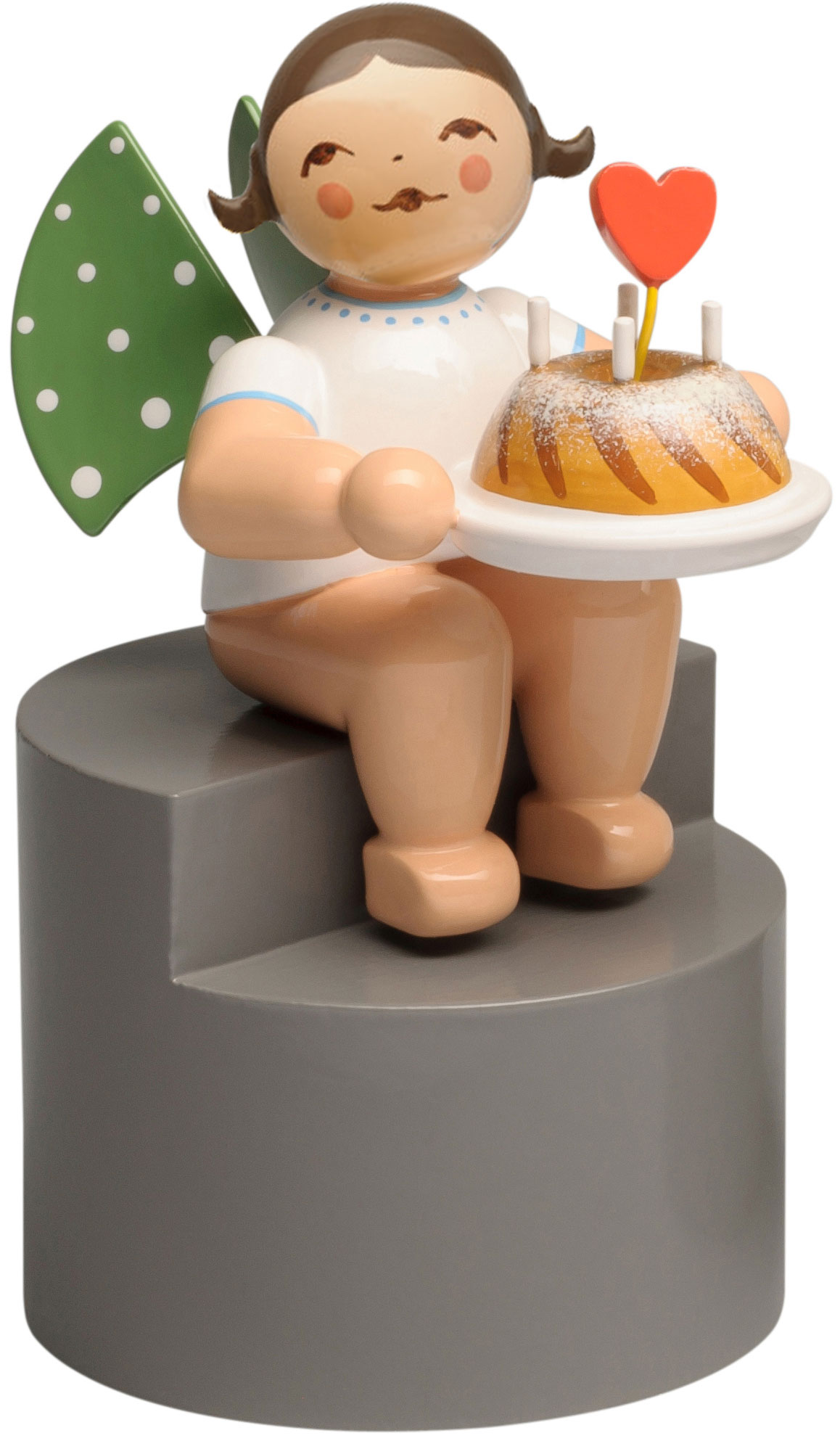 Engel mit Kuchen und Herz, Podest braune Haare