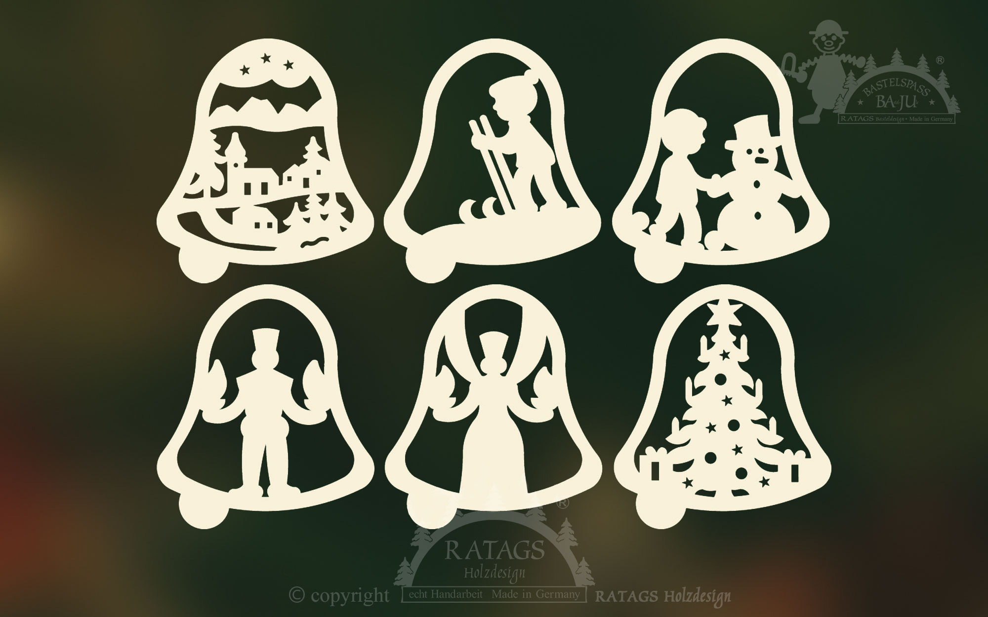 Tree decorations, set of 6, bells