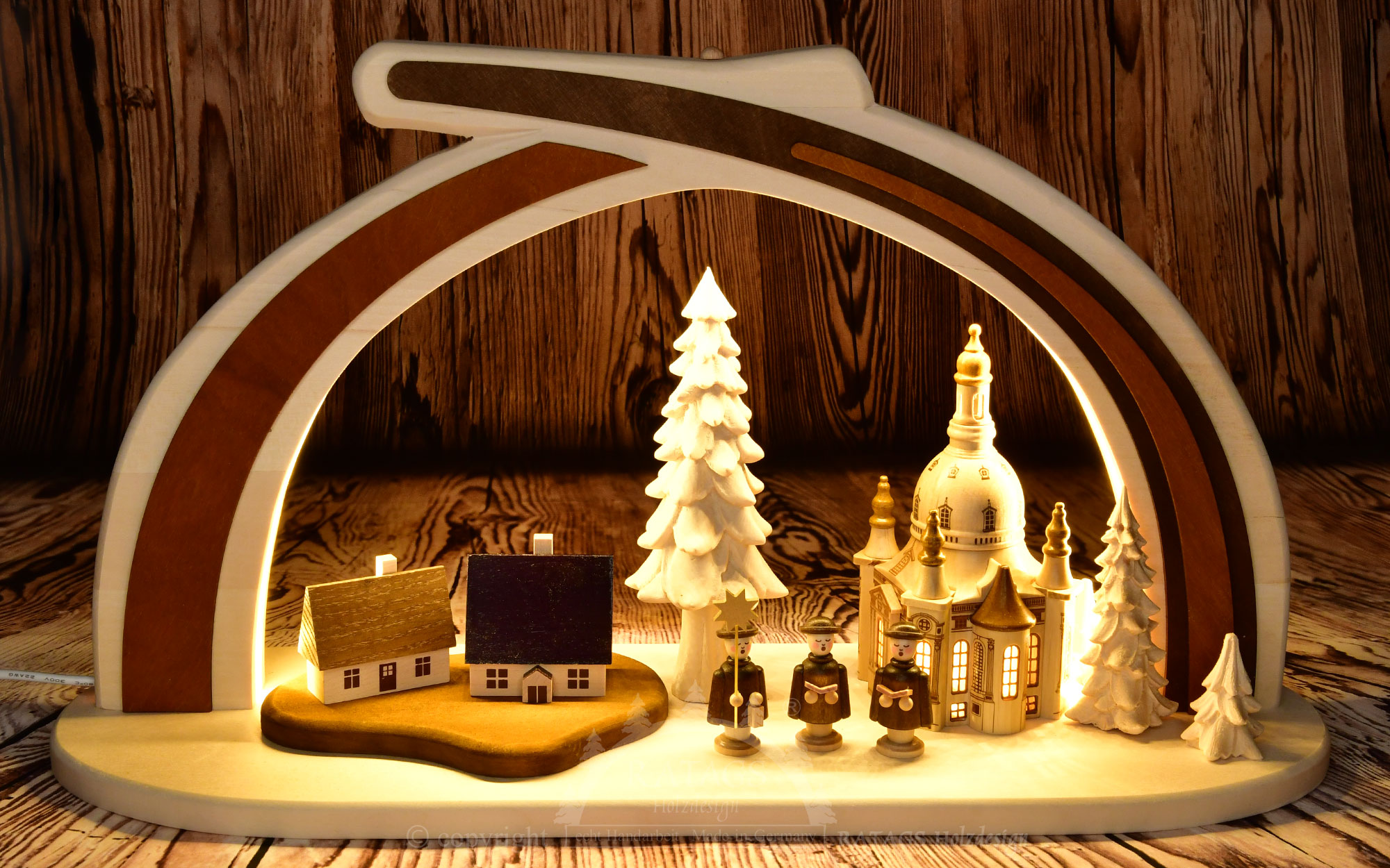 Massivholzbogen, Frauenkirche m.Kurrende mit LED-Beleuchtung