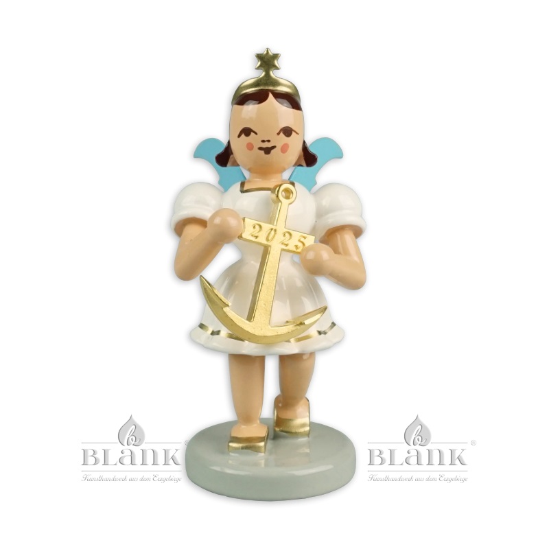 Short-skirted angel with anchor, coloured, H 7 cm