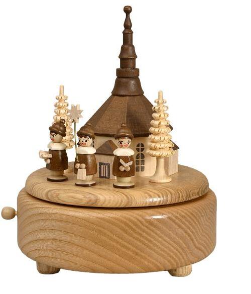 Spieldose, Seiffenener Kirche natur Kur. BxHxT 13x16x13cm