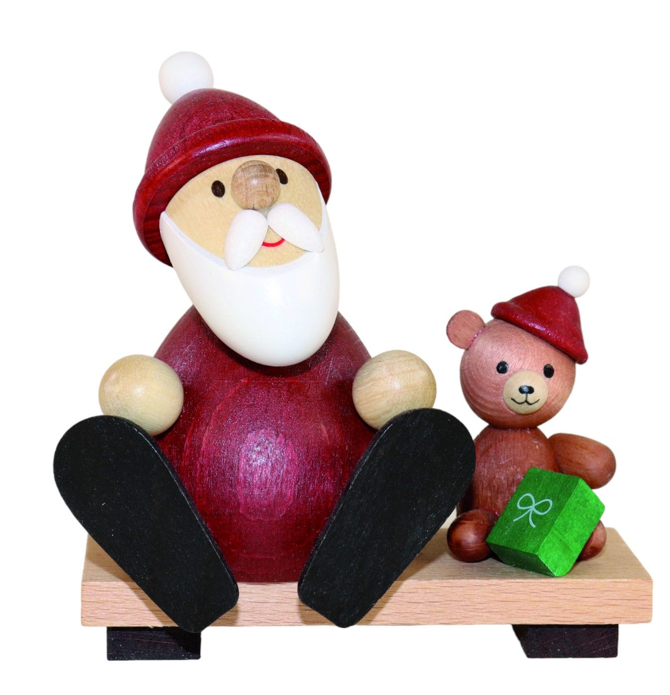 Santa Claus with teddy bear on bench  WxH 8.5x9.0 cm