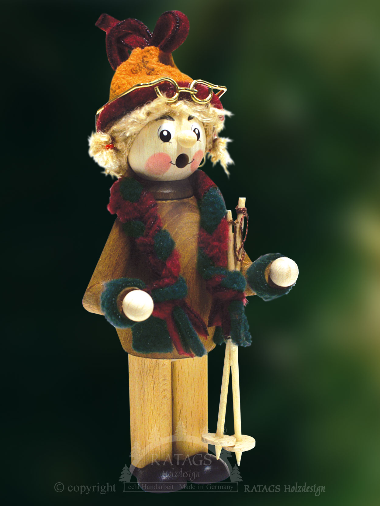 Naturpaffer, Skimädchen lasiert Naturpaffer, Skimädchen lasiert