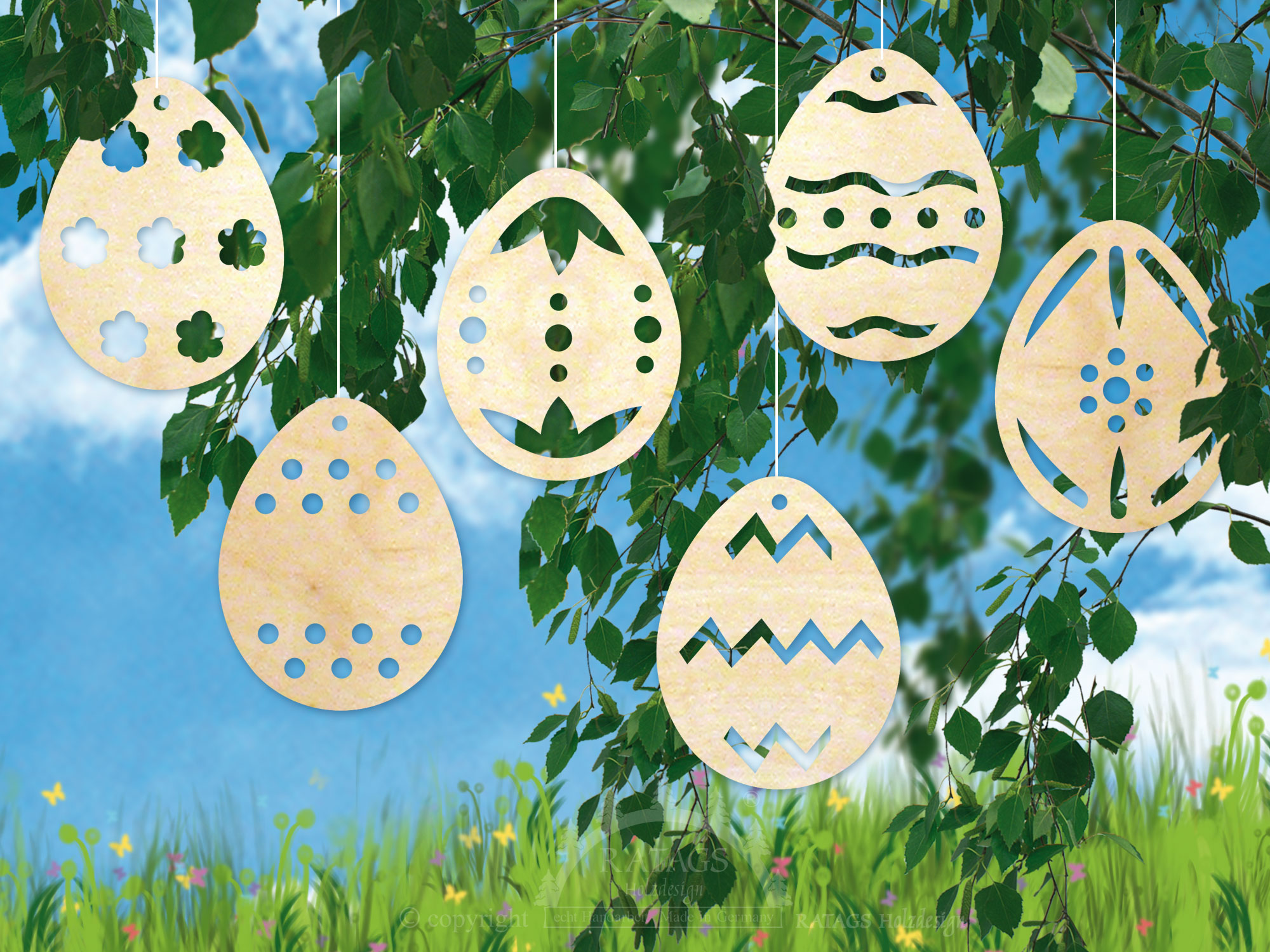Tree decorations, set of 6, Easter motifs