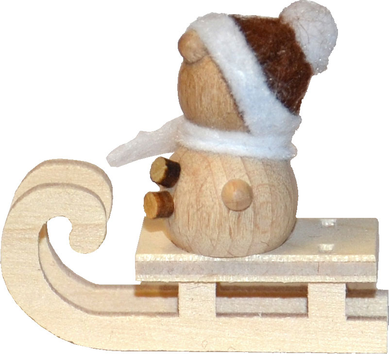 Schneemann auf Schlitten, braune Mütze 2,5 x 4 cm (BxH)