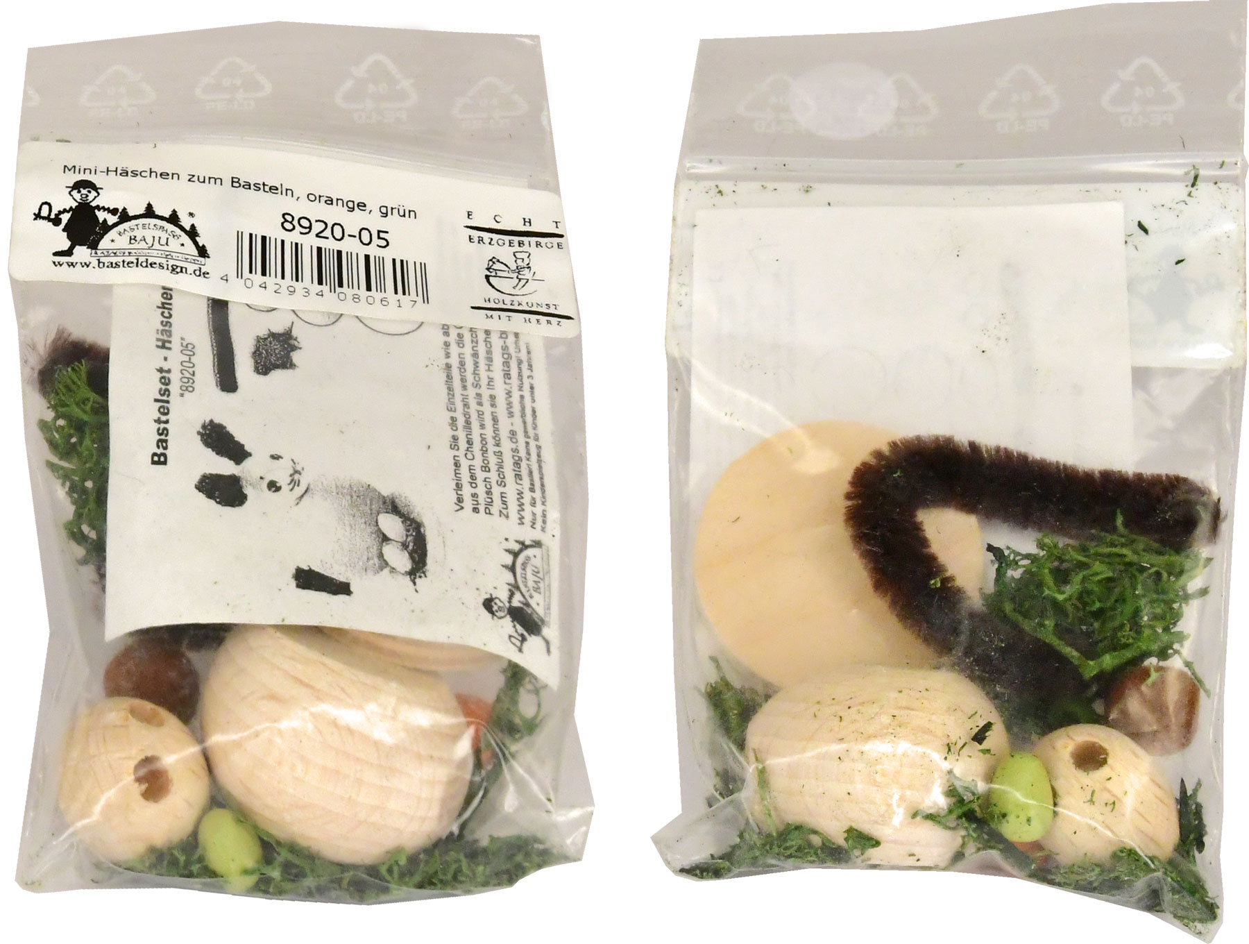 Mini-Häschen zum Basteln, orange, grün orange/grün Mini-Häschen zum Basteln, orange, grün orange/grün