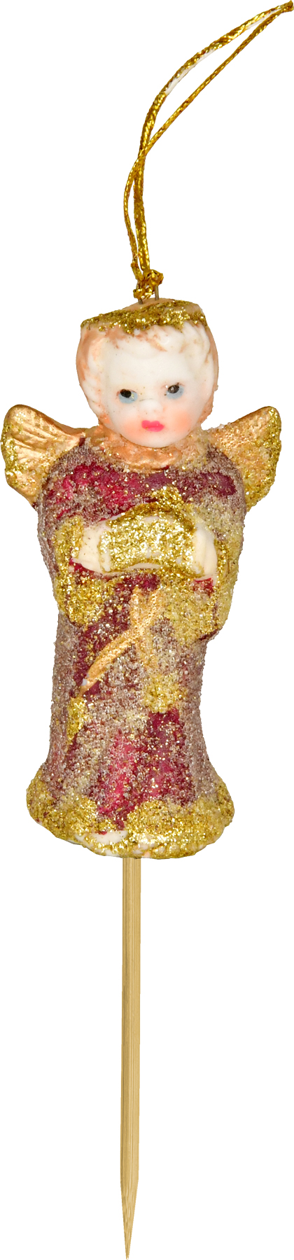 Keramikengel, mini, mit Harmonika, zum Hängen o. Stecken, Weinrot/Gold, Glitter
