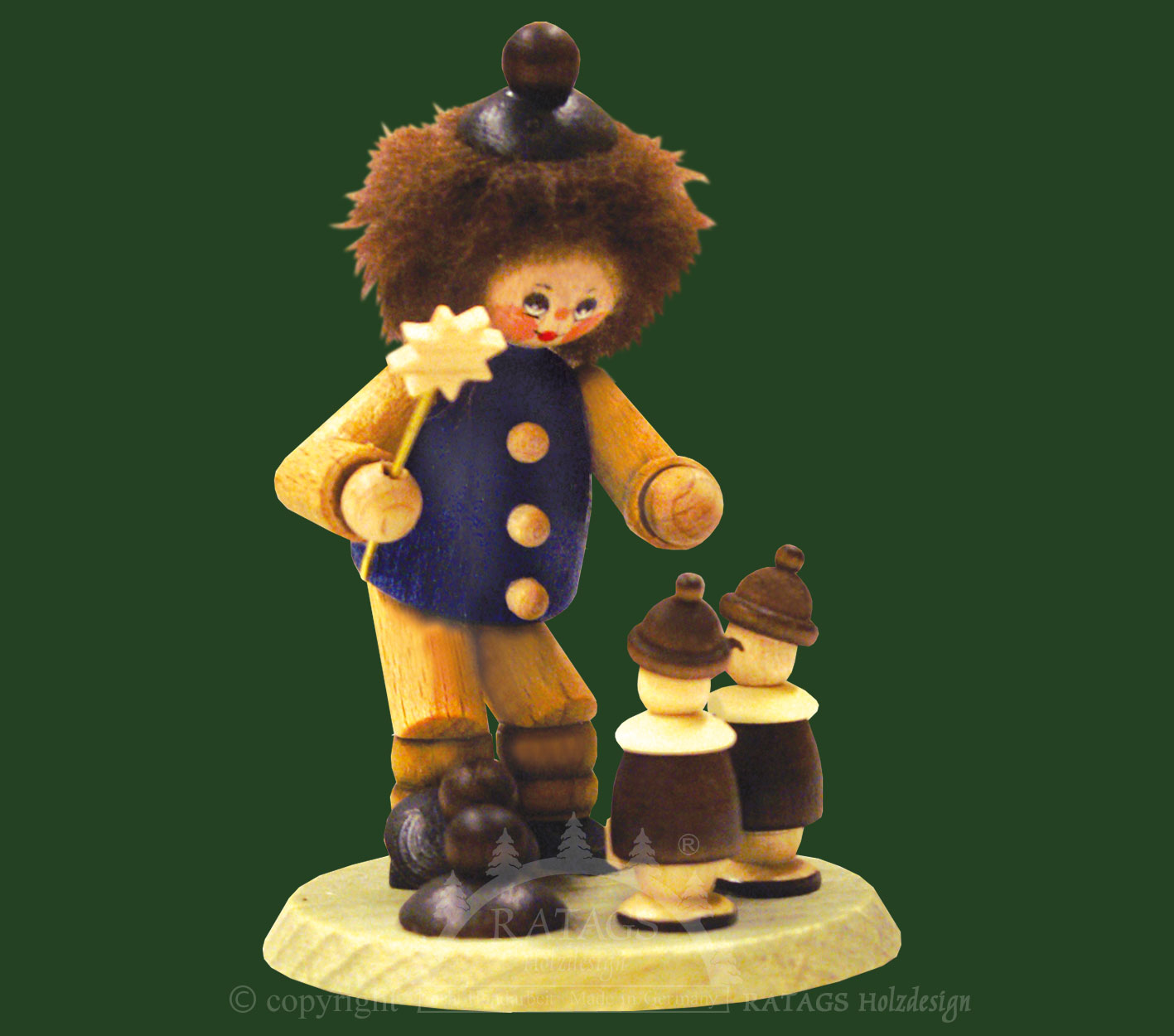 Collector's doll, boy with carol singers on a pedestal