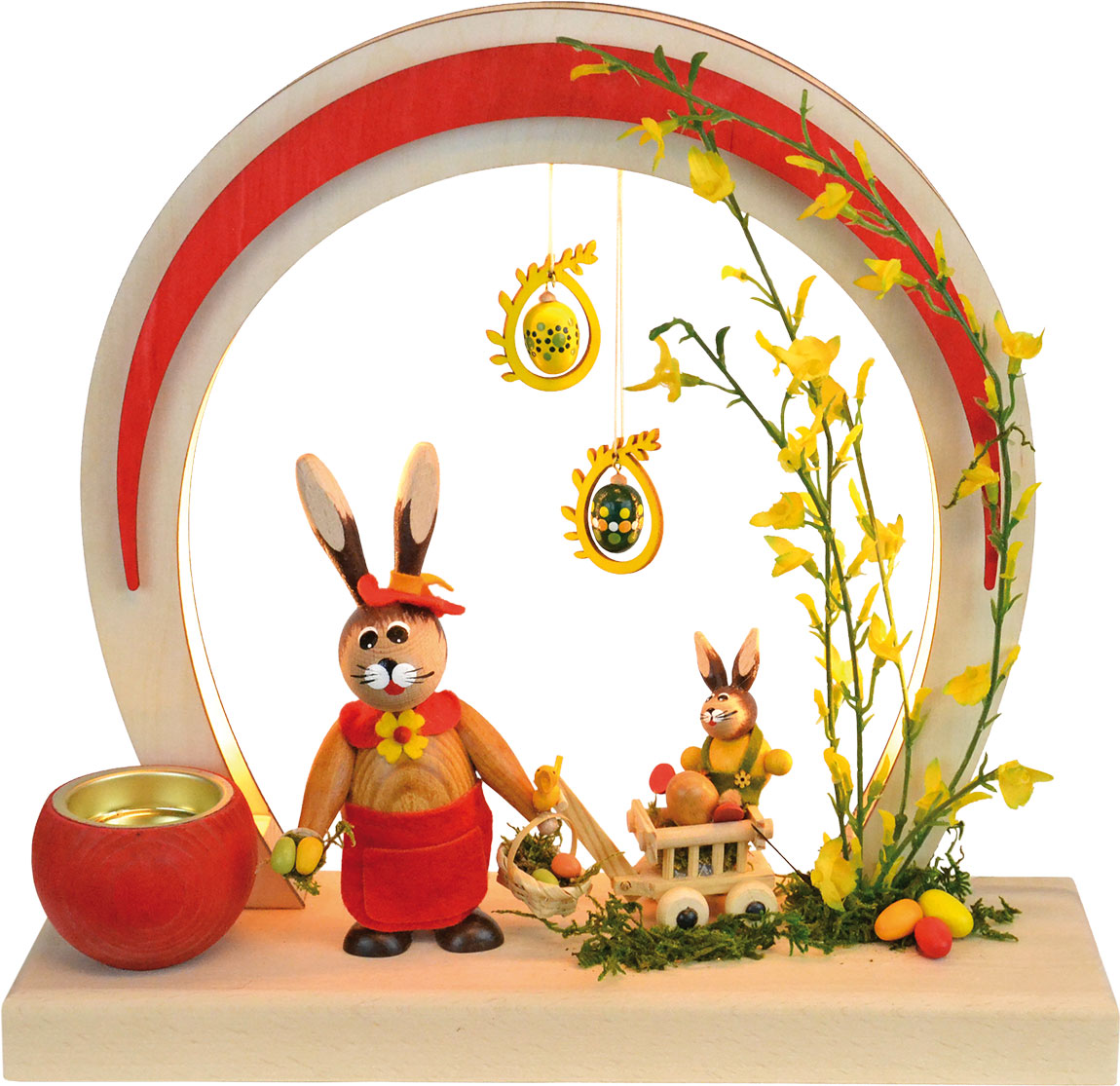 Romantikleuchte Ostern,LED,rund - rot Handwagen