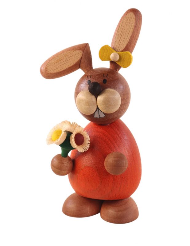 Easter bunny sitting with bouquet of flowers Size: 6.0 cm x 12 cm (W x H)