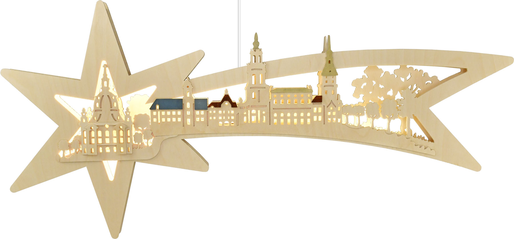 Fensterbild, beleuchtet, Sternschweif, Dresden, farb. Dächer Fensterbild, beleuchtet, Sternschweif, Dresden, farb. Dächer