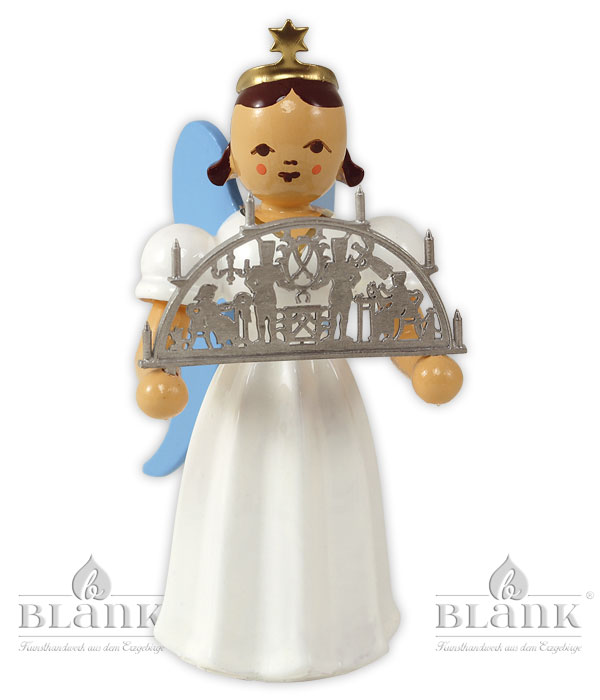 Long-skirted angel with candle arch, coloured