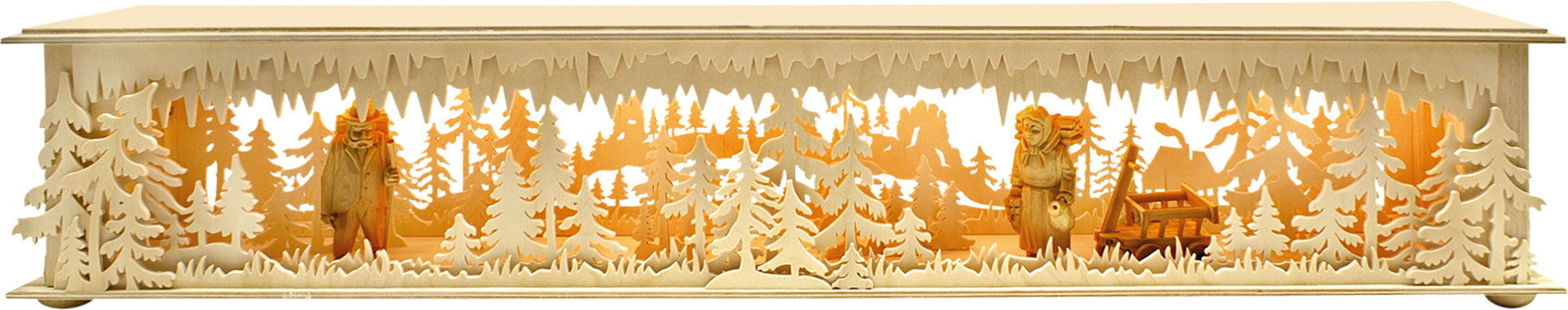 Large room light, mountains/forest, 2 figures, ladder cart