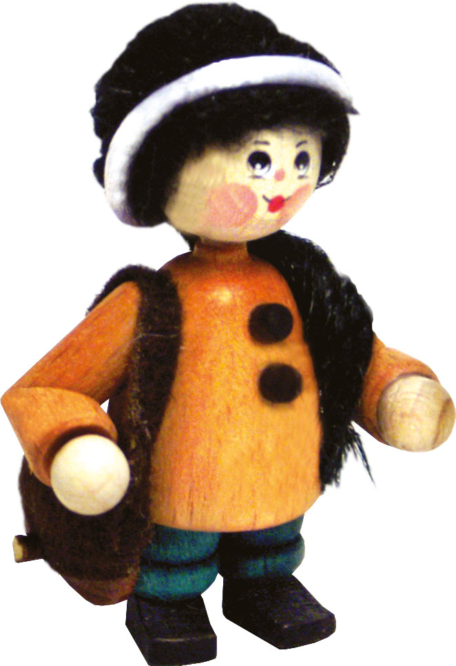 Figure, child with bag and ponytail