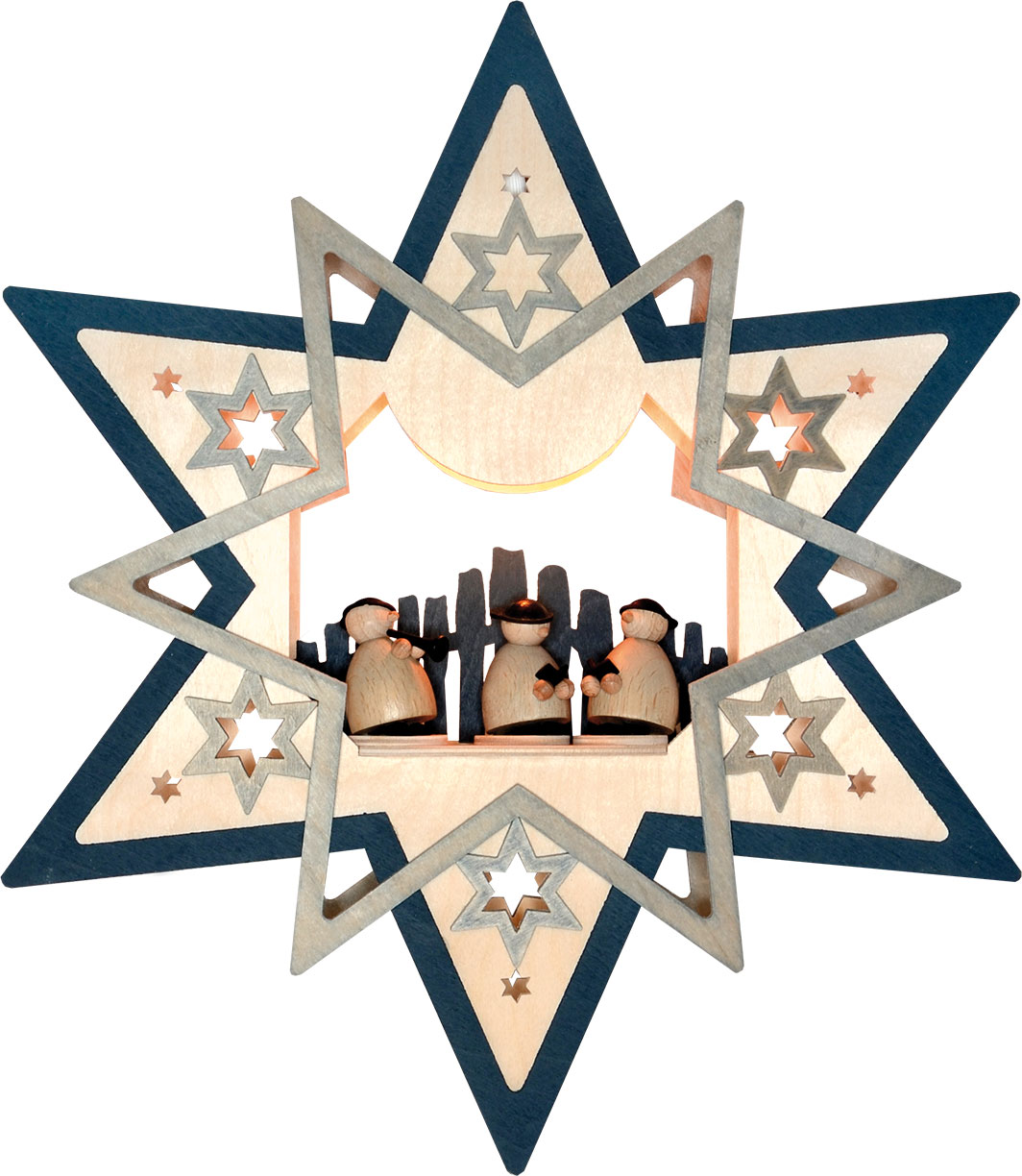 Fensterbild, beleuchtet, Stern, blau-gra Kurrende - junge Linie, Fensterbild, beleuchtet, Stern, blau-gra Kurrende - junge Linie,