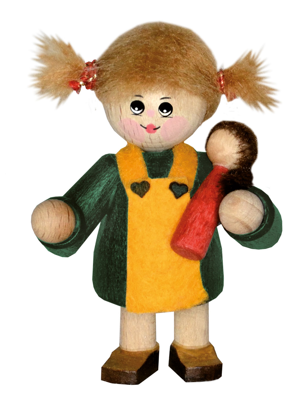 Collector's dolls, girl with doll and yellow apron