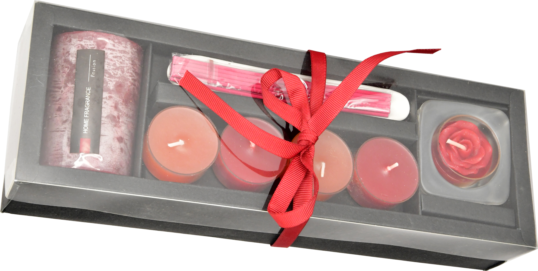 Candle set in red tones, 7 pieces, gift packaging
