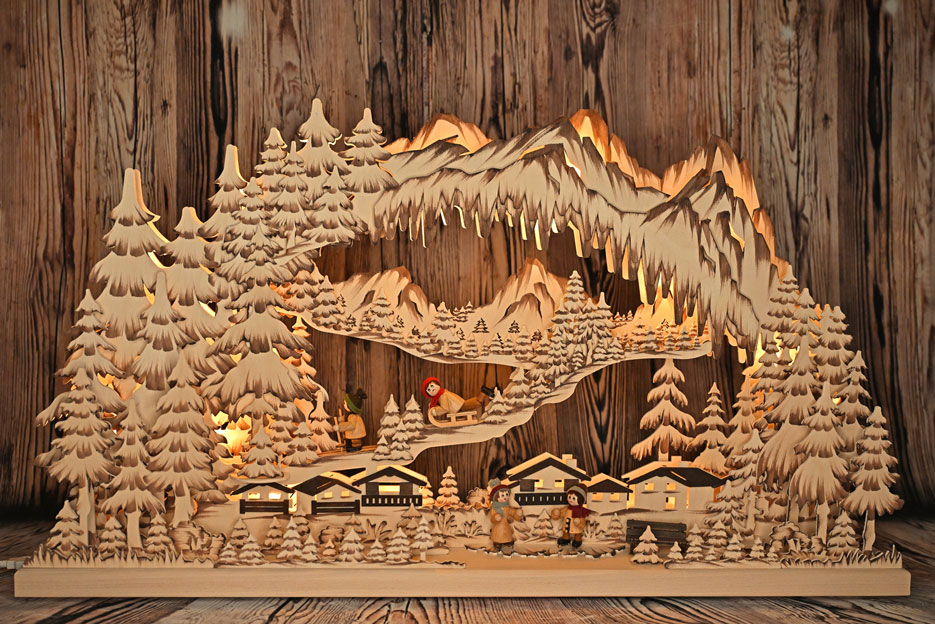 3D candle arch, winter sports, hand-painted, brown