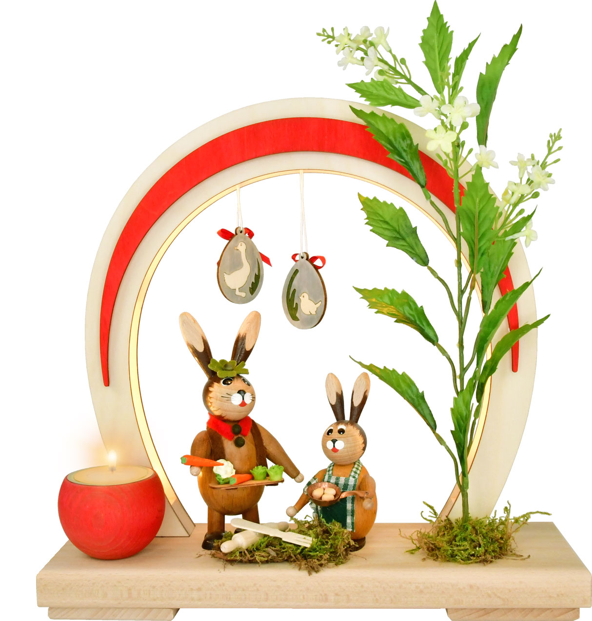 Romantikleuchte Ostern,LED,rund - rot Handwagen