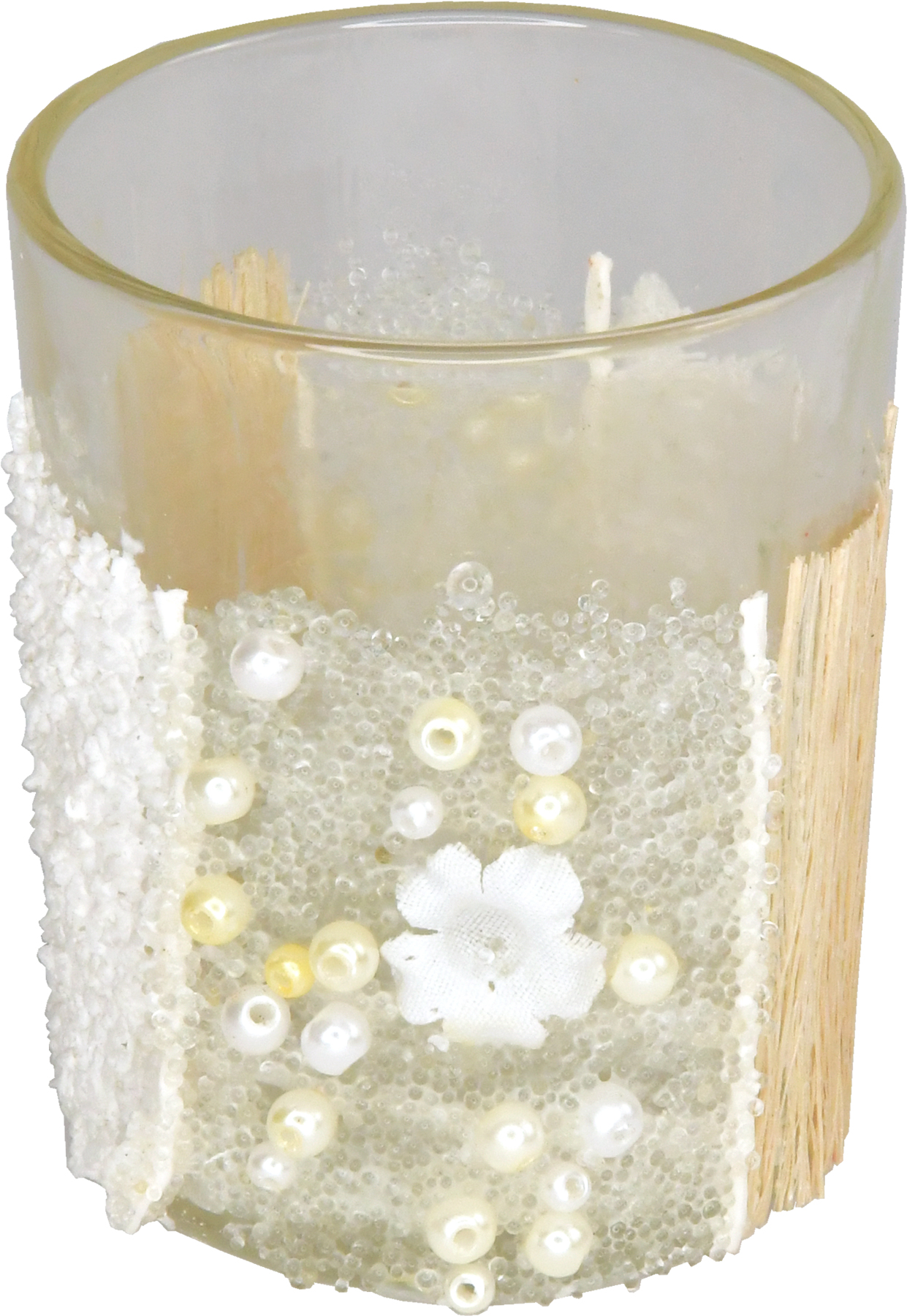 Teelichthalter mit Naturmaterialien Glas, rund