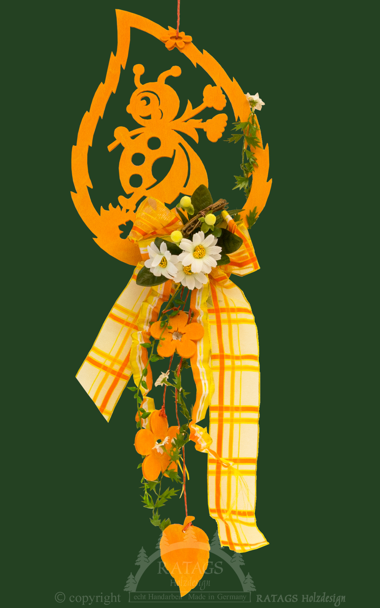 Fensterdekoration, Marienkäfer orange, floristisch bestückt, unbeleuchtet