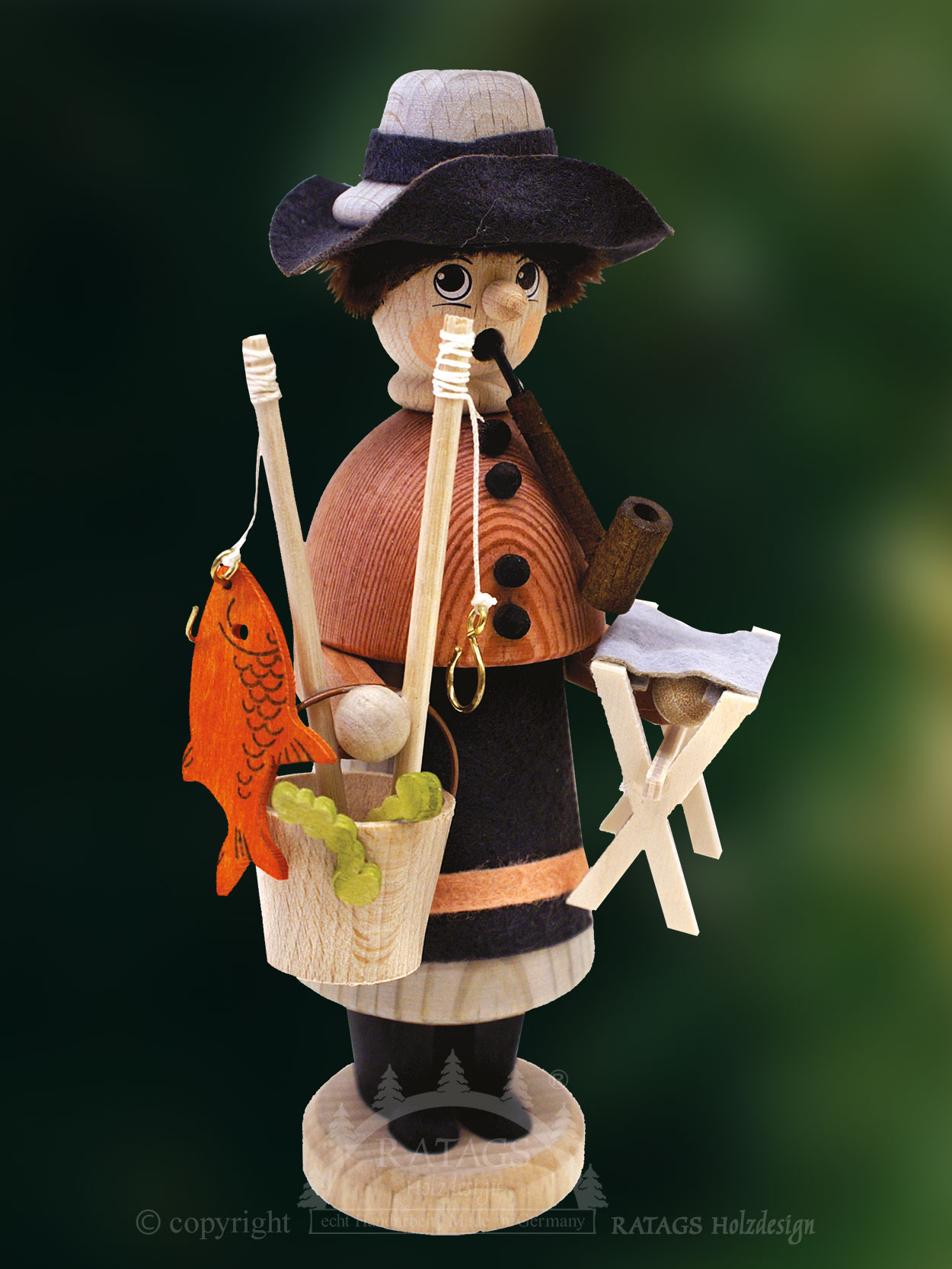 Glazed natural wood, angler