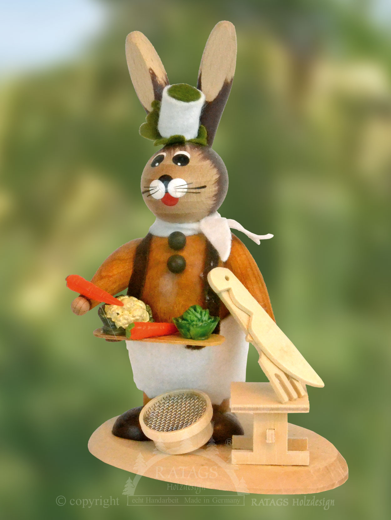 Padeiro da Páscoa, com legumes e talheres