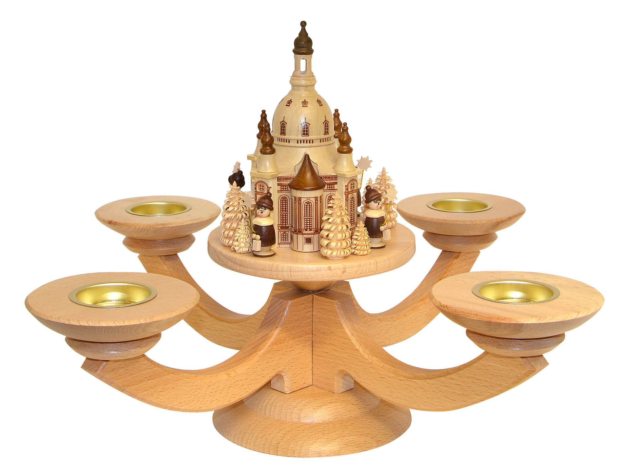 Vierarm-Adventsleuchter natur, Dresdner  Massivholzleuchter, 4 Teelichter Vierarm-Adventsleuchter natur, Dresdner  Massivholzleuchter, 4 Teelichter