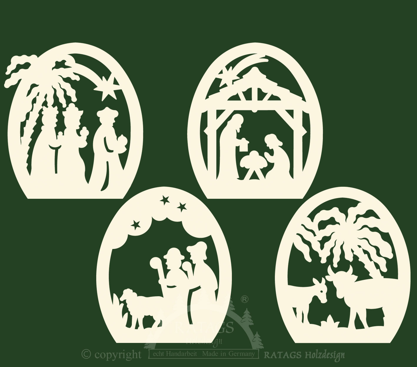 Tree decorations, set of 4, Nativity scene