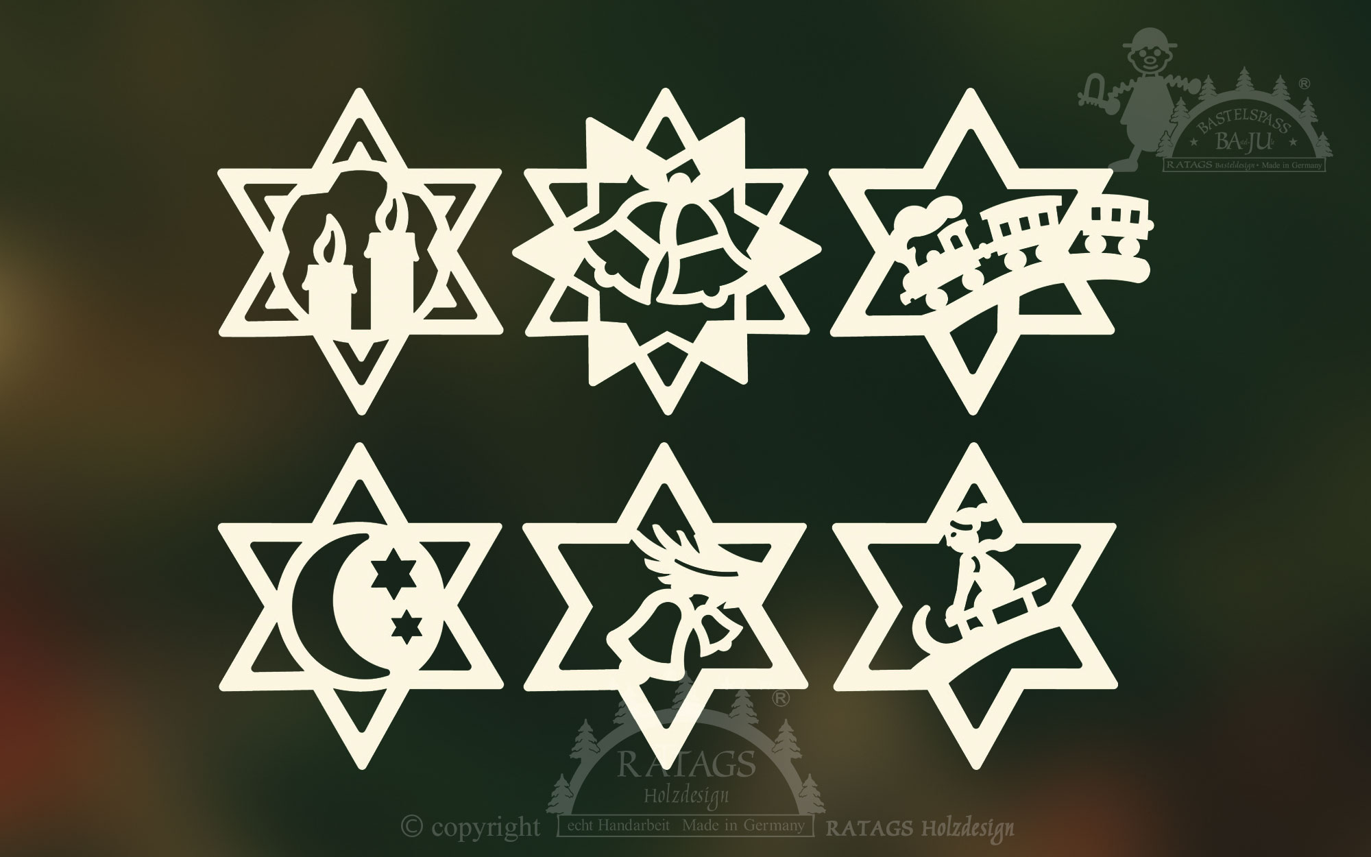 Tree decorations, set of 6, stars