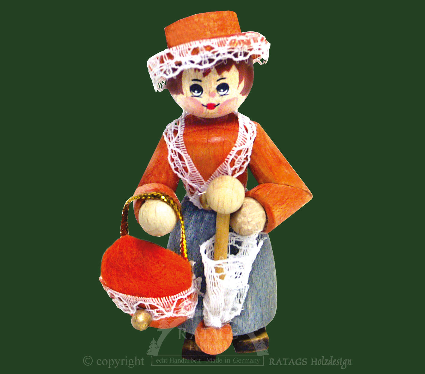 Figur, dam med hatt, orange-grå