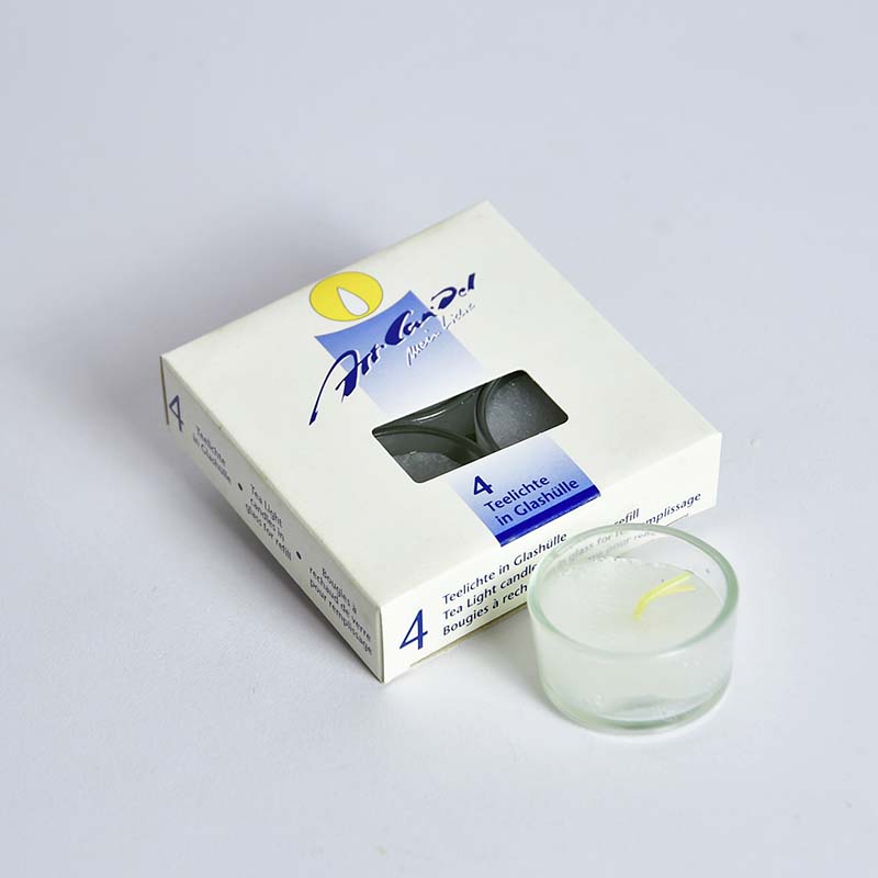 Tealights in glass casing, 4 pieces