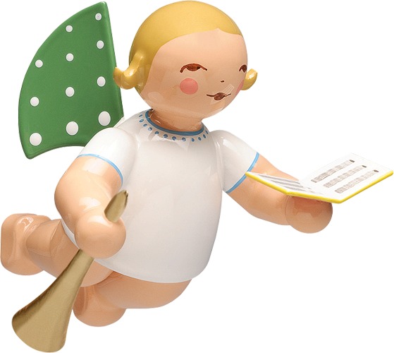 Engel mit Liederbuch und Flöte, blondes Haar