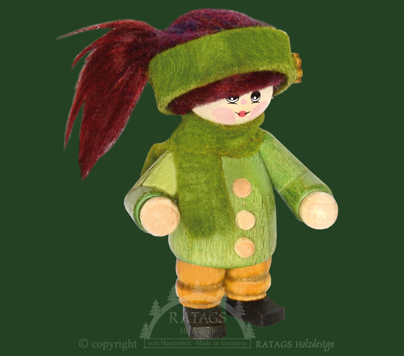 Sammler-Püppchen Figur, Wintersportlerin, grün