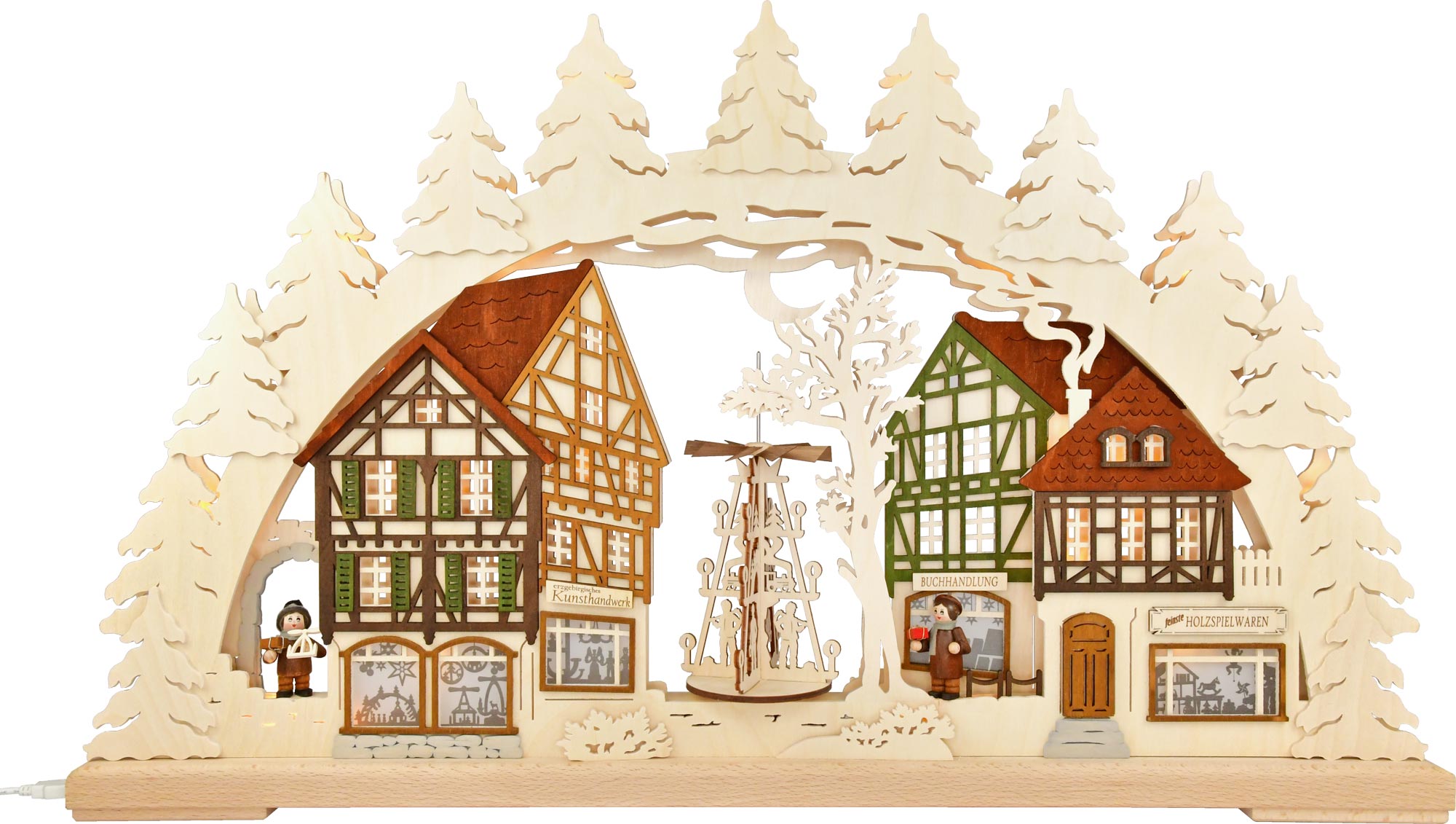 3D-Schwibbogen gr., Fachwerkdorf mit Wärmespiel