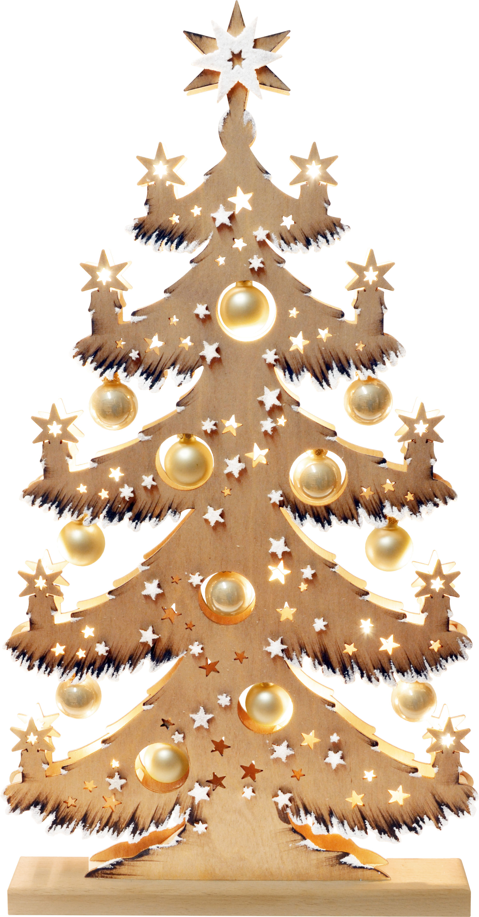 Fir tree mgr., golden baubles, hand-painted brown, hoarfrost