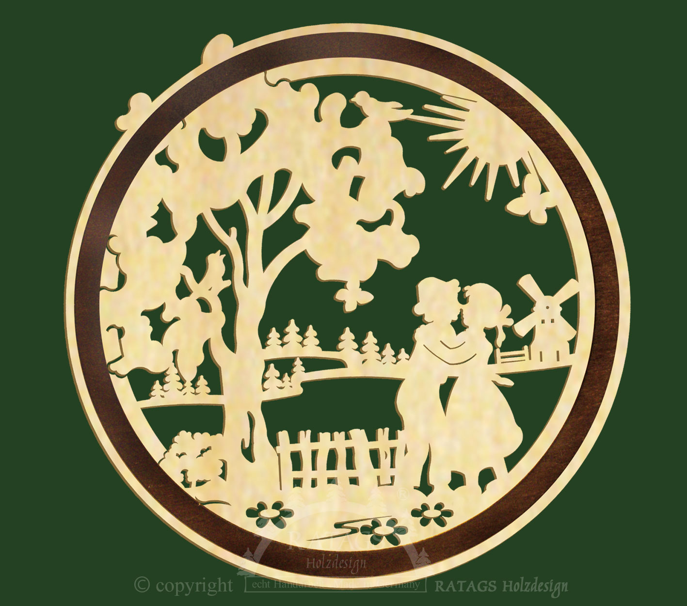 Window picture, summer, round, d 20 cm brown ring