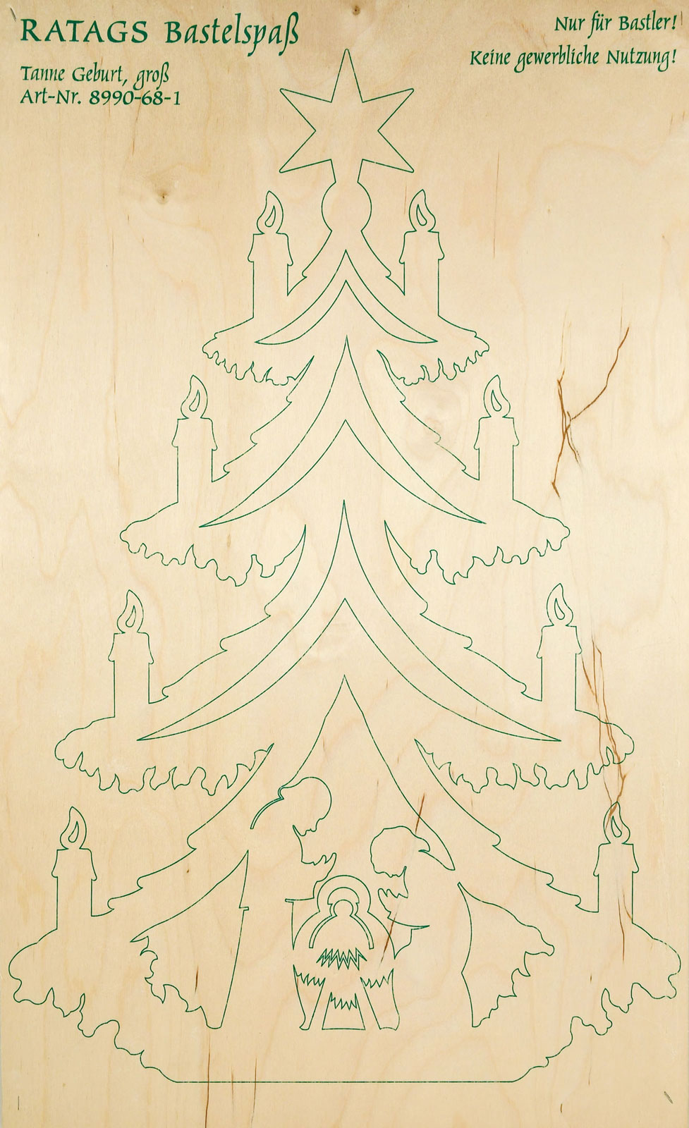 2 motif plywood panels, self-sawing Large fir tree, Nativity