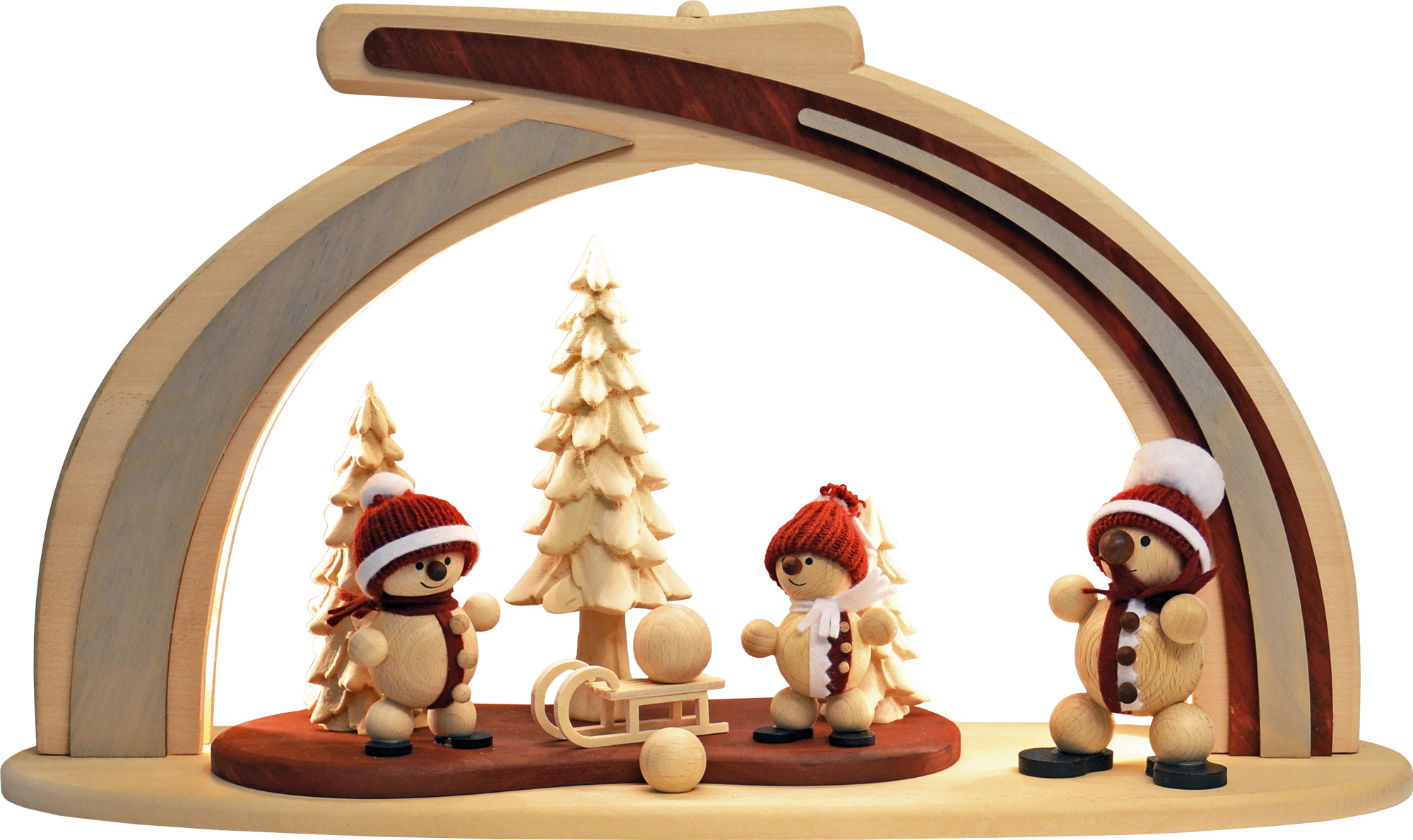 Solid wood arches, snowmen with LED lighting