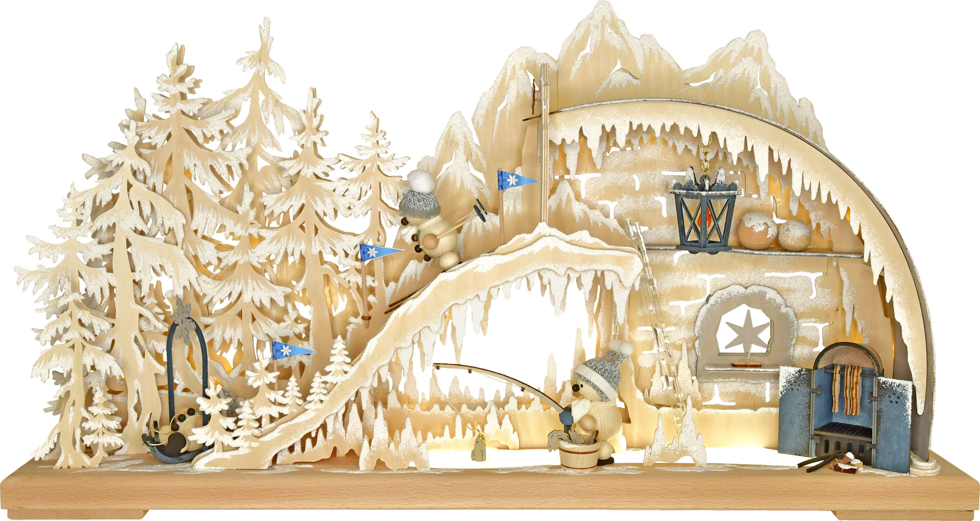 3D-Schwibbogen gr., Iglu, graue Mützen 20er LED-Licherkette + LED-Stripe