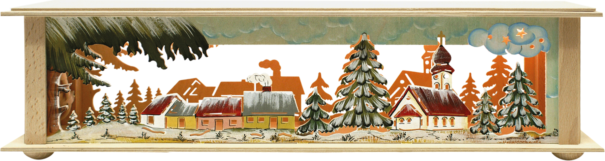Small room light, village with onion dome church, hand-painted winter scene
