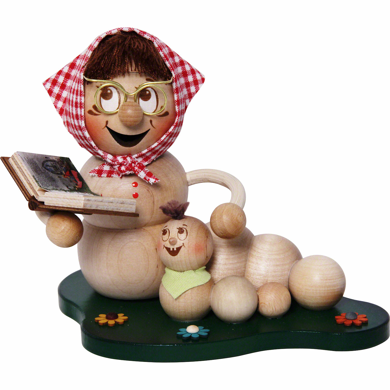 Smoking worm Rudi/Rosi, Grandma worm Rosi with grandchild, approx. 14 cm