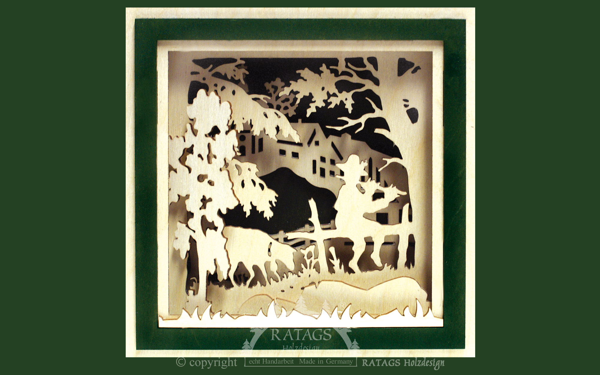 3D wall picture, shepherd, dark green frame