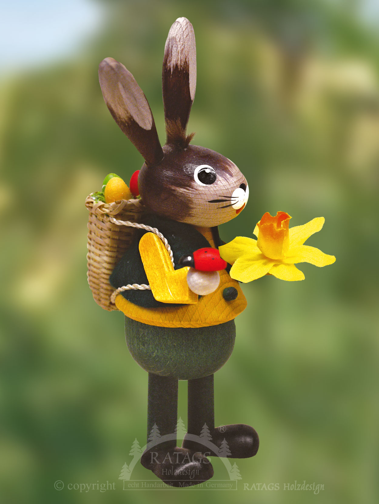 Hare, spring hare, wicker basket, flower