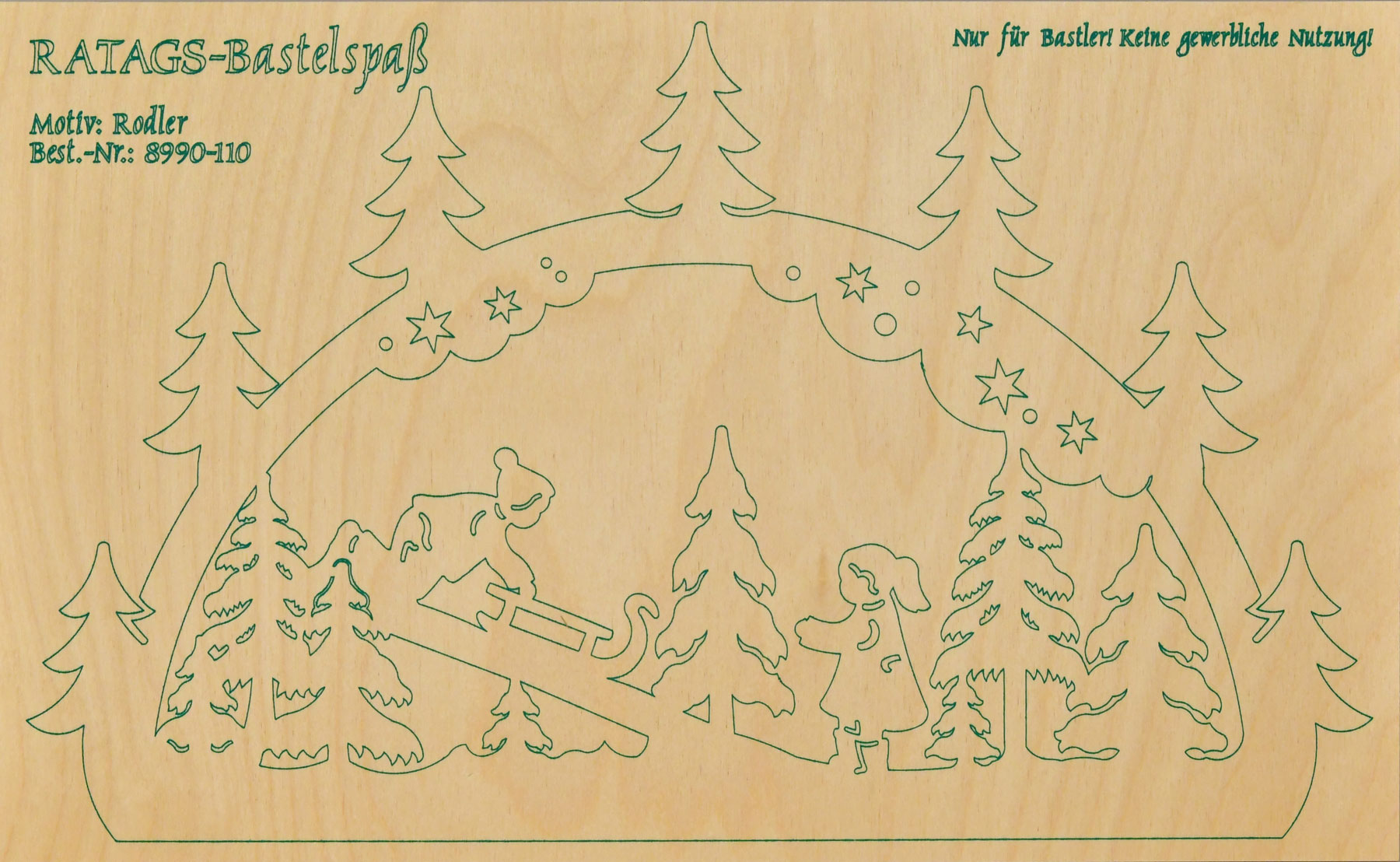 2 Motivsperrholzplatten, klein, Schwibbogen Rodler, zum Selbstaussägen