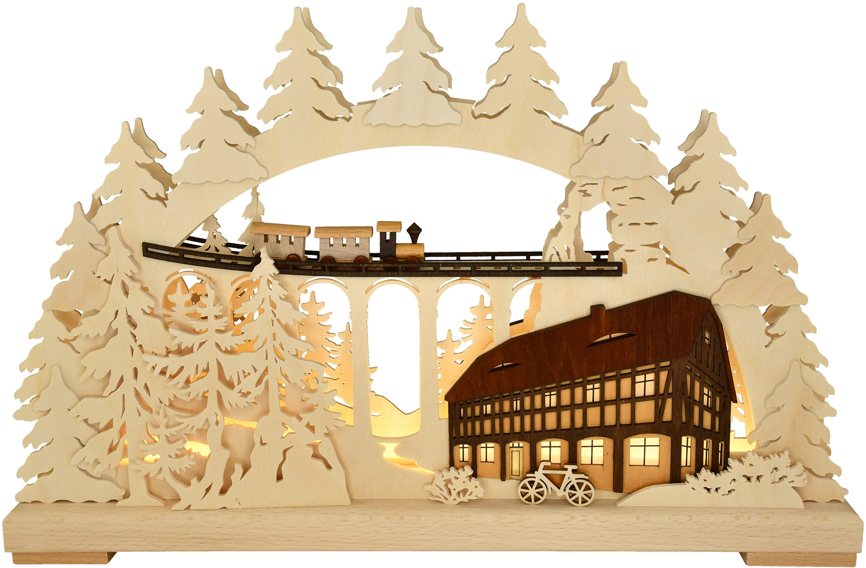 Small LED candle arch, mountains with railway bridge, LED strip