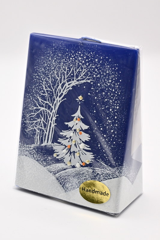 Kerze Segel, blau, Motiv Stille Nacht Höhe 12 cm