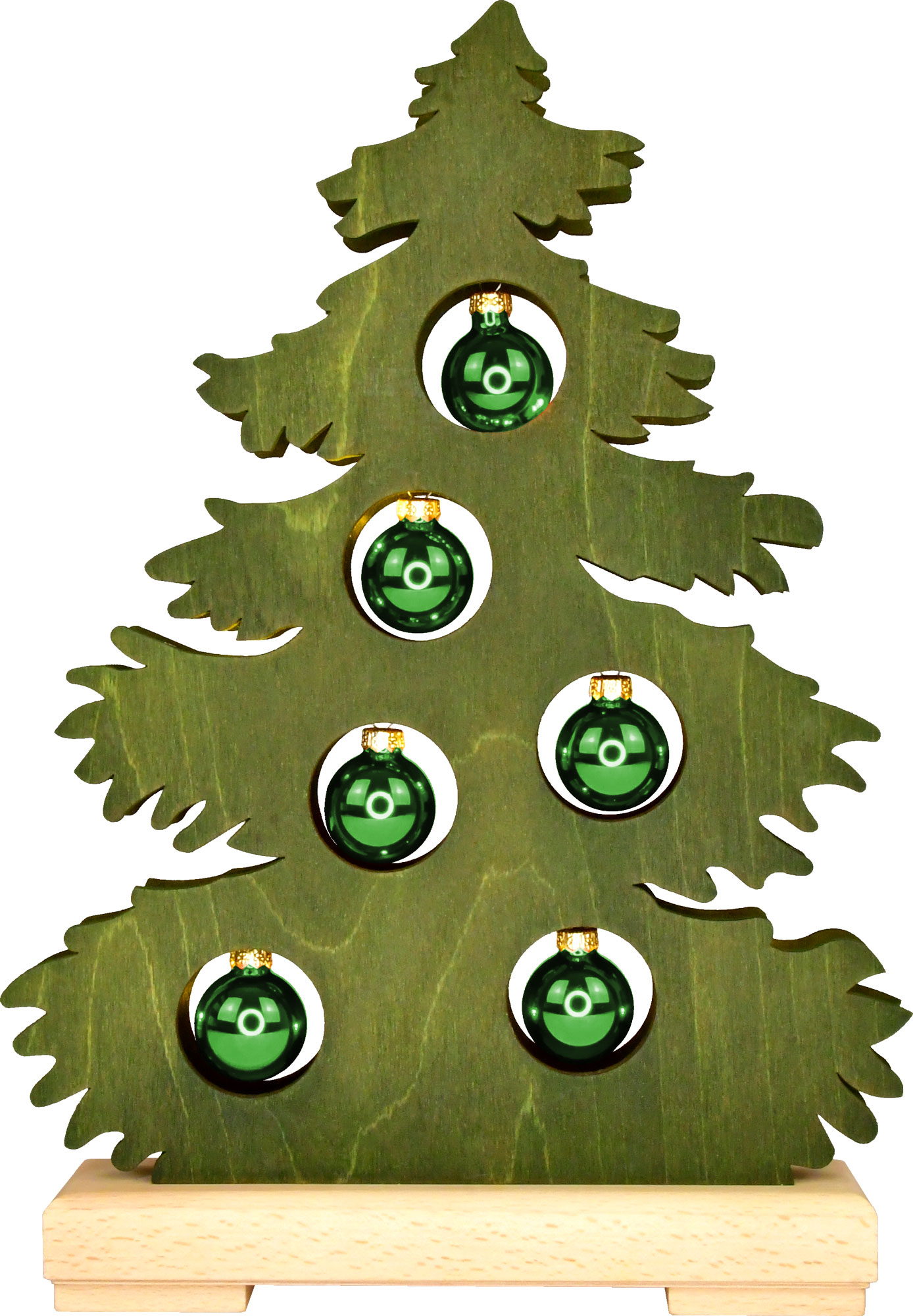 Small fir tree, green stained, green baubles, full USB