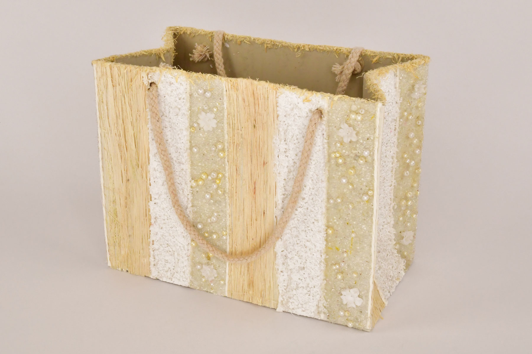 Pflanzgefäß Sisal mit Naturmaterialien Tasche rechteckig, groß