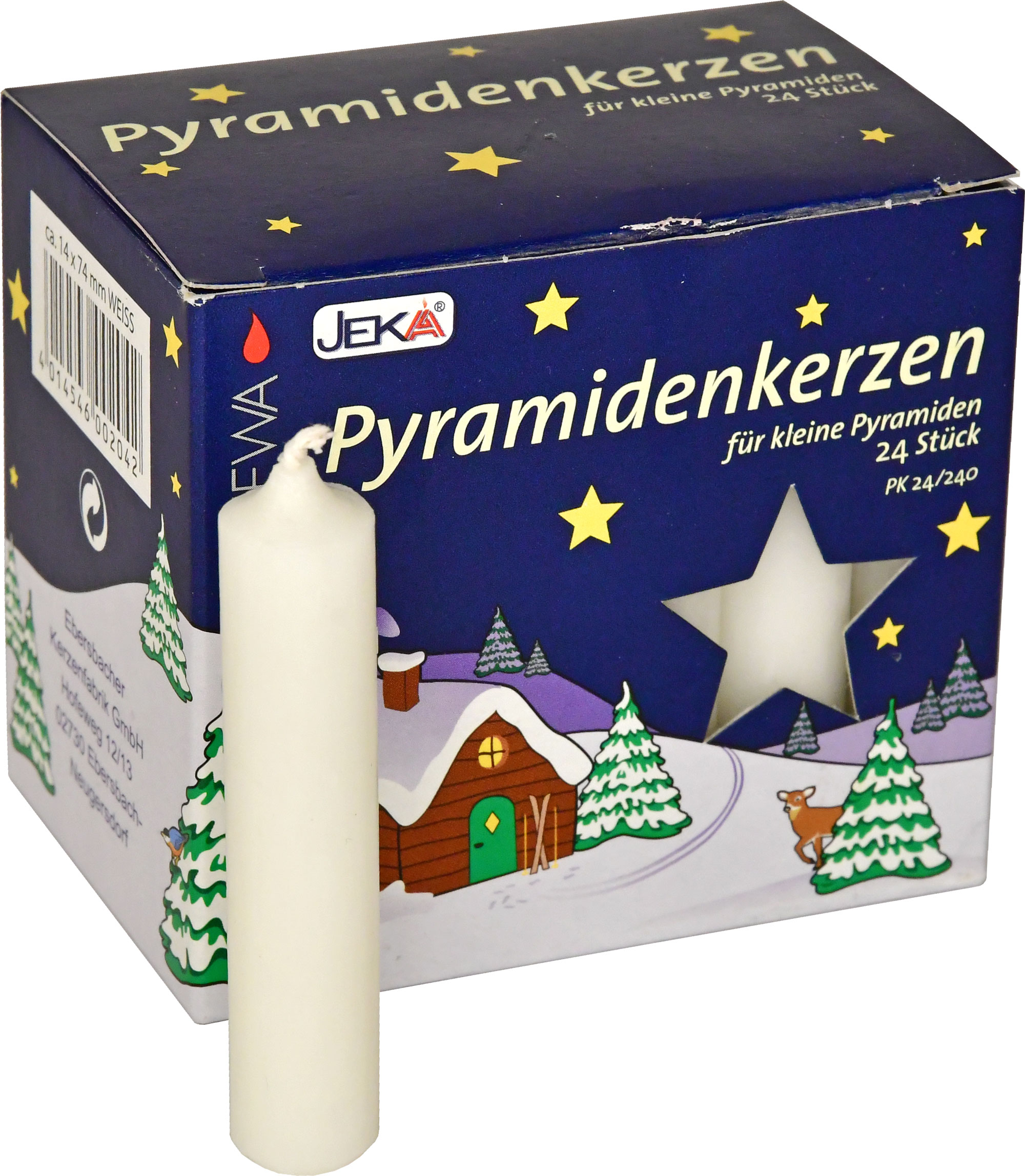 Pyramidenkerzen 24 Stück weiss 14 x 74 mm